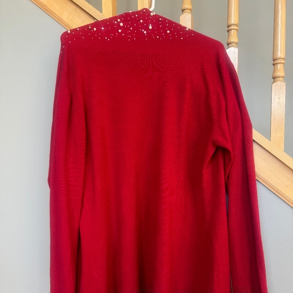 Nu Look Red Cardigan Sweater w/pearls & Crystals around trim sz xl - Picture 3 of 5
